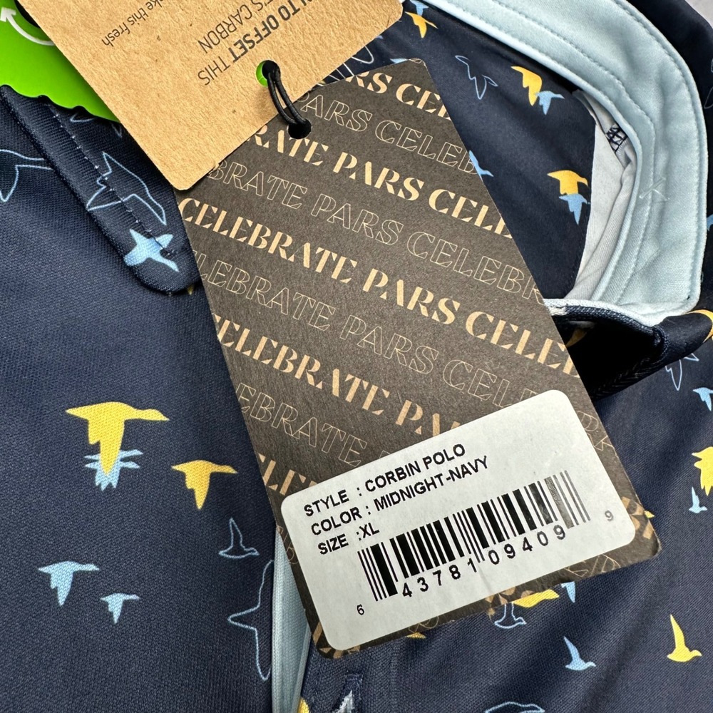 Swannies Golf Corbin Performance Polo Midnight Navy Geese Print Mens XL NEW - Picture 4 of 9